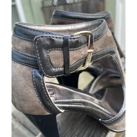 Sofft Gazelle Peep Toe Pumps Womens 6M Suede Brown Ankle T Strap 3” Heeled Shoes - Picture 6 of 10